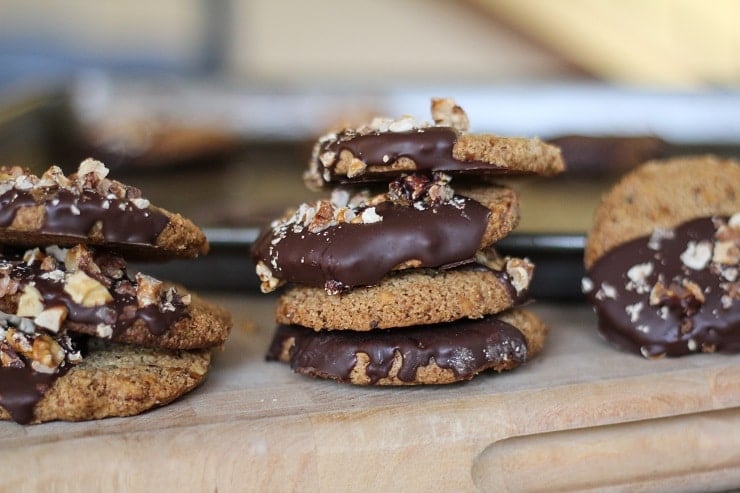 Oat Flour Shortbread Cookies Roasted Walnut Chocolate Dipped Gluten-Free Shortbread Cookies | TheRoastedRoot.net #dessert #chocolate #healthy #glutenfree