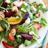 Roasted Beet Salad with peaches, pluots and blue cheese | https://67maleproducts.com