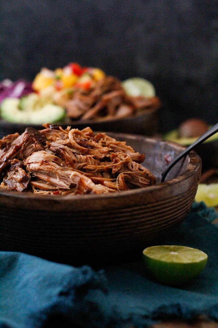 Crock Pot Hawaiian Pulled Pork Burrito Bowls | TheRoastedRoot.net #healthy #recipe #slowcooker