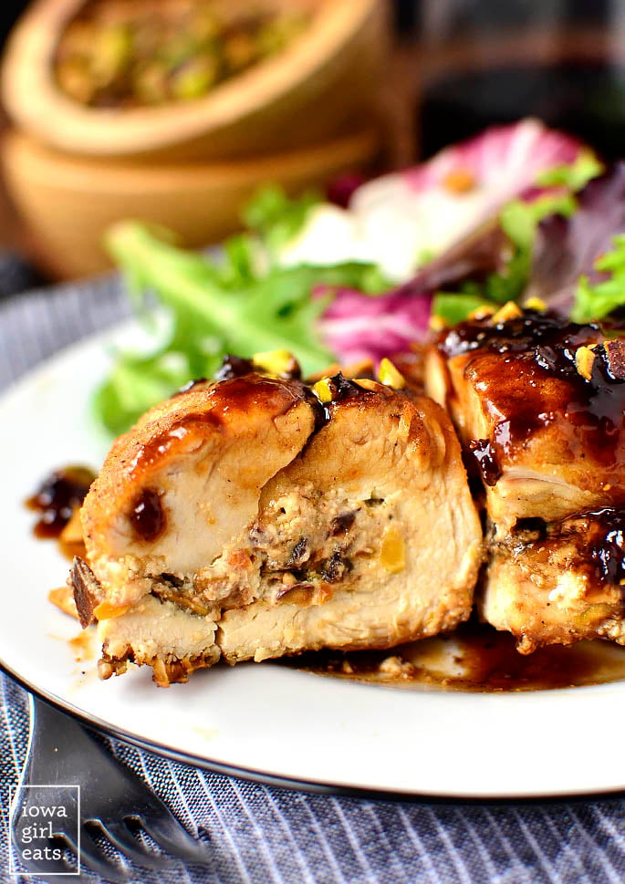 Fig, Goat Cheese, and Pistachio Stuffed Chicken with Fig Balsamic Sauce