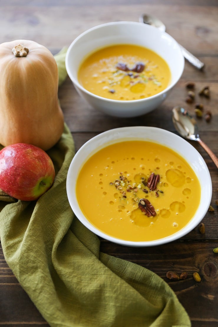 Crock Pot Butternut Squash Apple Soup - dairy-free, gluten-free, and healthy | TheRoastedRoot.net #recipe #dinner #fall