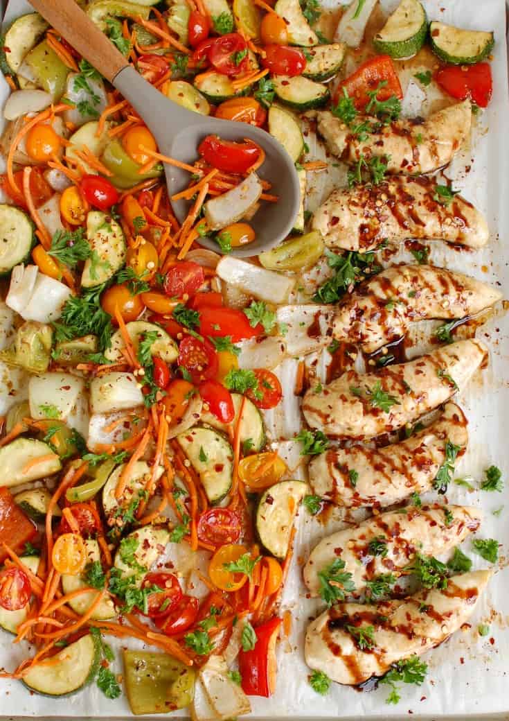 Sheet Pan Honey Balsamic Chicken Tenders from A Cedar Spoon #paleo #healthy