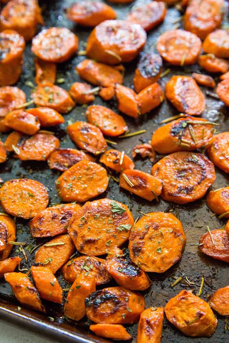 baking sheet of roasted carrots
