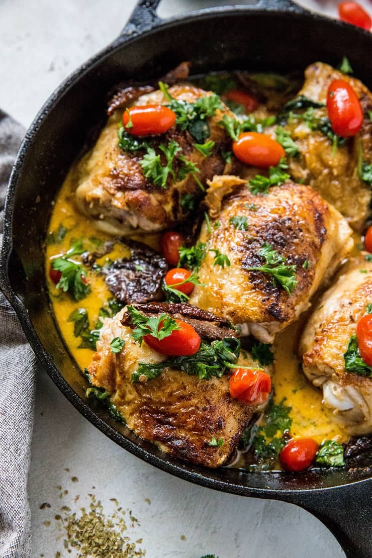 Creamy Tuscan Chicken - paleo, whole30, keto, healthy clean dinner recipe made in just one pot or skillet | TheRoastedRoot.net