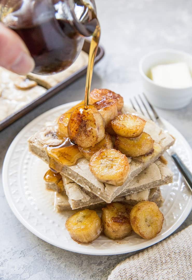 Paleo Banana Sheet Pan Pancakes - a big batch of grain-free banana pancakes made easy in a sheet pan