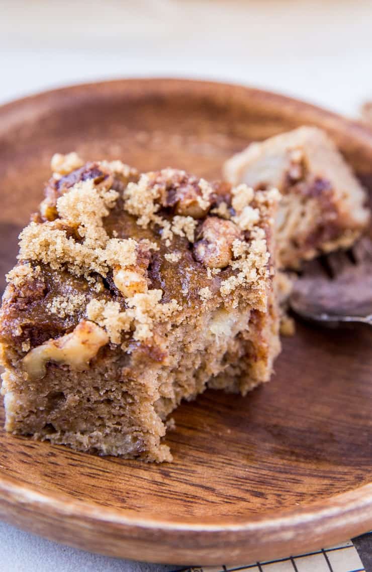Paleo Banana Coffee Cake - a hybrid of banana bread and coffee cake! Grain-free coffee cake made with coconut flour and coconut sugar