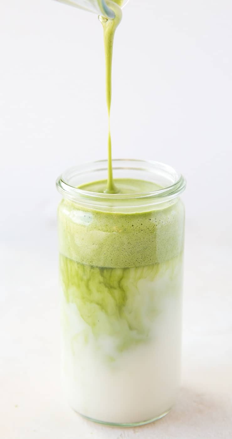 Whipped Matcha - a frothy take on matcha latte made with only a few ingredients. Vegan, paleo, dairy-free, refined sugar-free. A matcha version of Dalgona.
