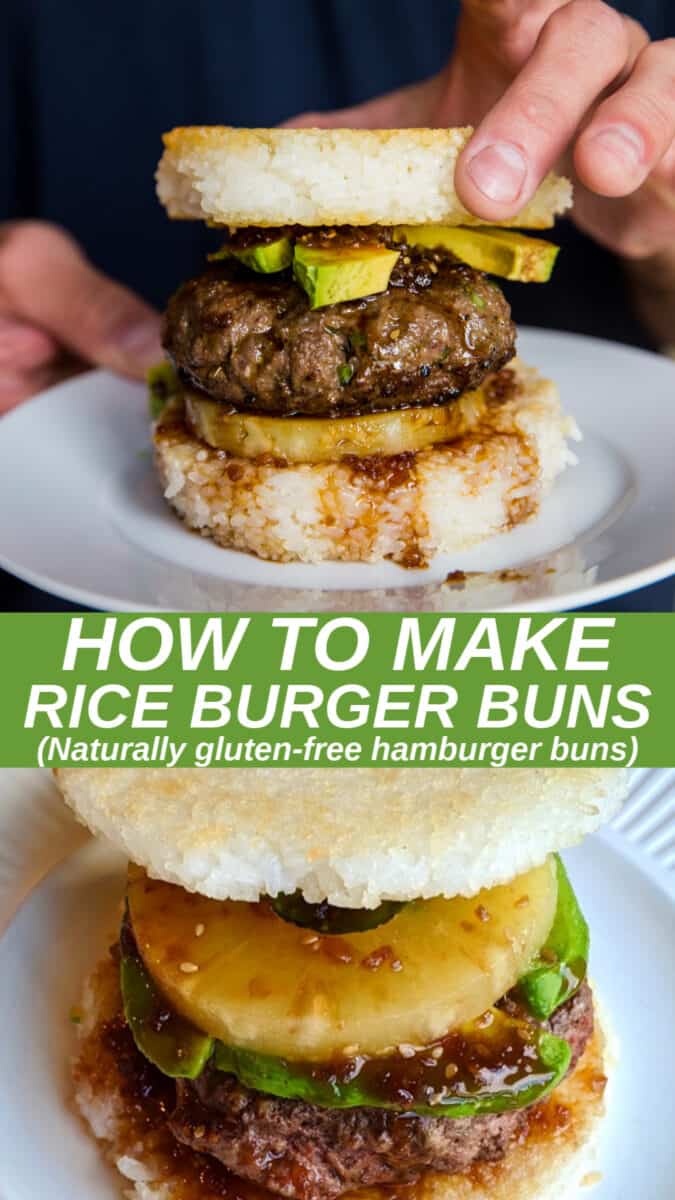 How to Make Rice Burger Buns w/ a photo tutorial. Make gluten-free rice bun burgers using sticky rice! This fun method results in deliciously crispy yet squishy buns for any type of burger. #glutenfree #burgers #sushi