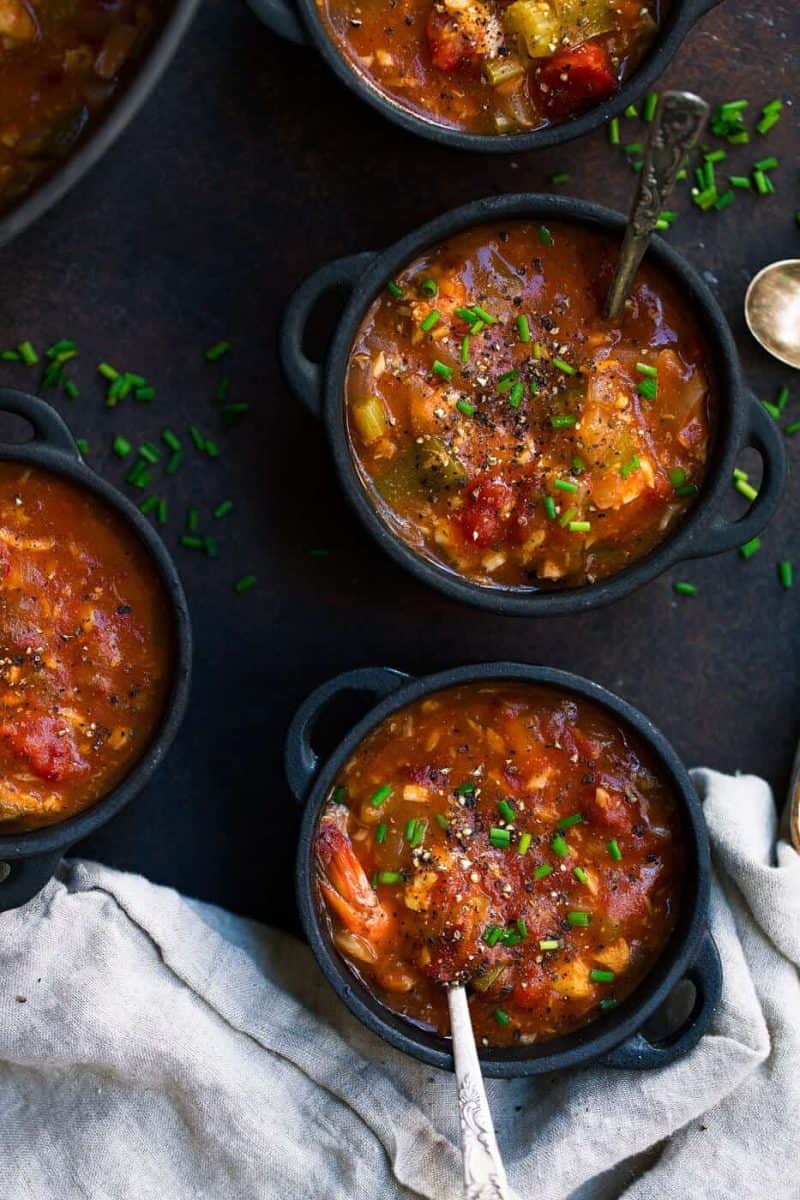 Whole30 Instant Pot Seafood Gumbo from The Movement Menu - A gumbo that comes bursting with flavor and delicious ingredients like sea bass filets, bell peppers & shrimp! It's the perfect one pot meal to add into your rotation and is dairy free, paleo and low carb.ย
