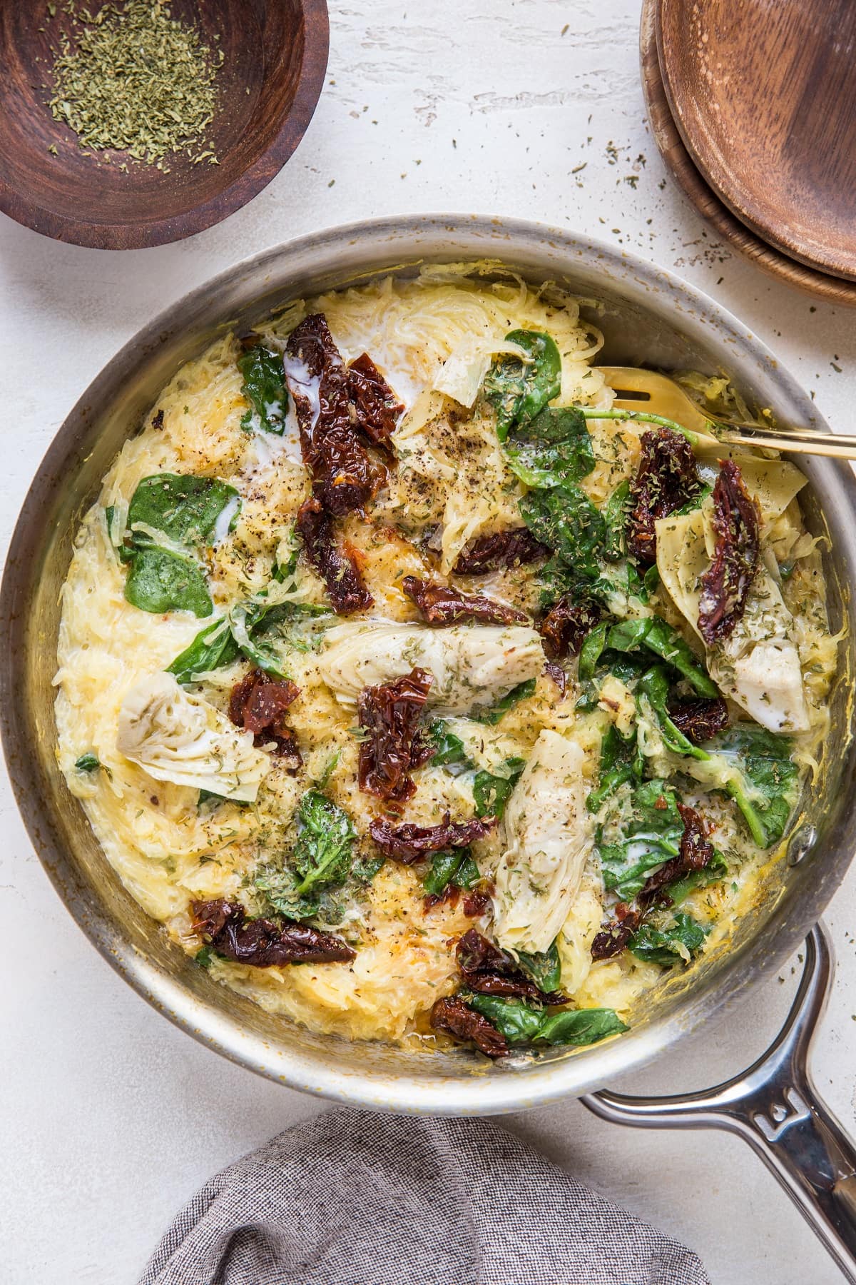Creamy Tuscan Spaghetti Squash - vegan, paleo, dairy-free, grain-free, low-carb, keto, healthy side dish or dinner recipe