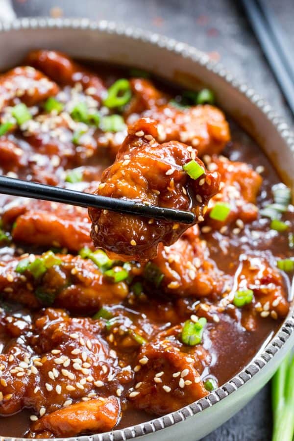 General Tsoโs Chicken in the Instant Pot (Paleo) from Paleo Running Momma - Sweet, tangy, sticky healthier General Tsoโs Chicken to rival your favorite takeout! This delicious approach is easy and better-than-takeout!ย