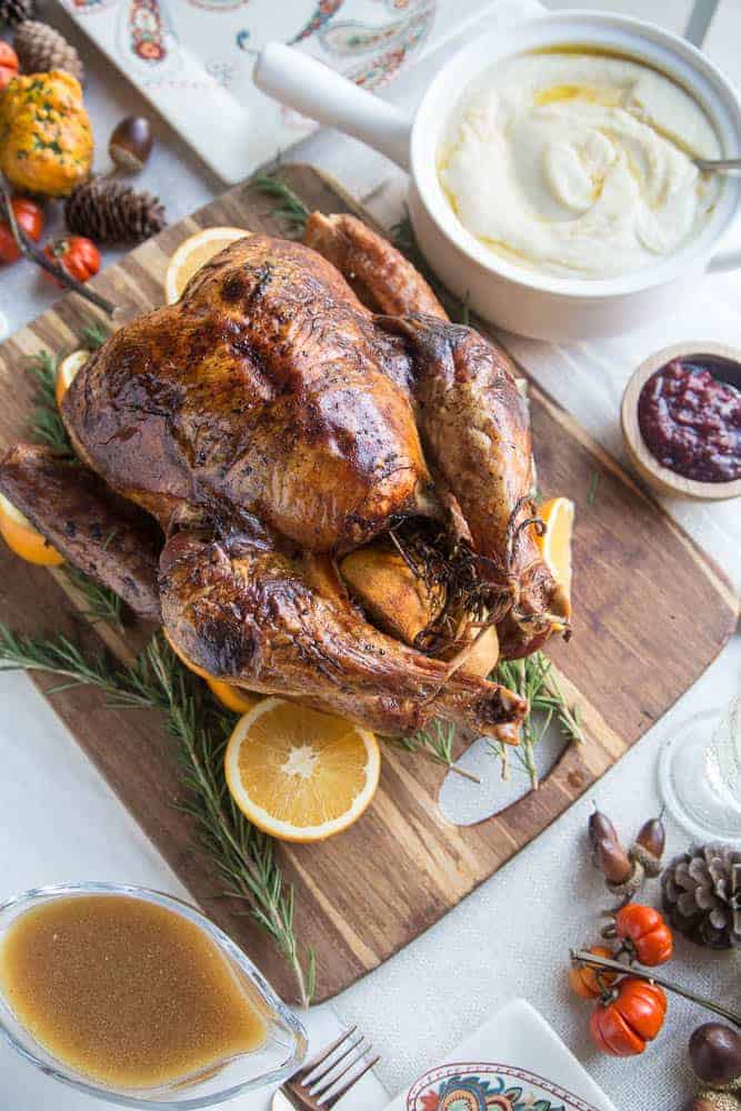 Dry Brine Turkey with Orange Rosemary Herb Butter from Perryโs Plate ย Dry brining is like wet brining without the water. Itโs more like a seasoning rub that you leave on the bird for a few days before cooking โ at least 3 days and up to 4-5 days. This recipe uses salt, black pepper, and coconut sugar for the dry brine and includes a rosemary herb compound butter for roasting.