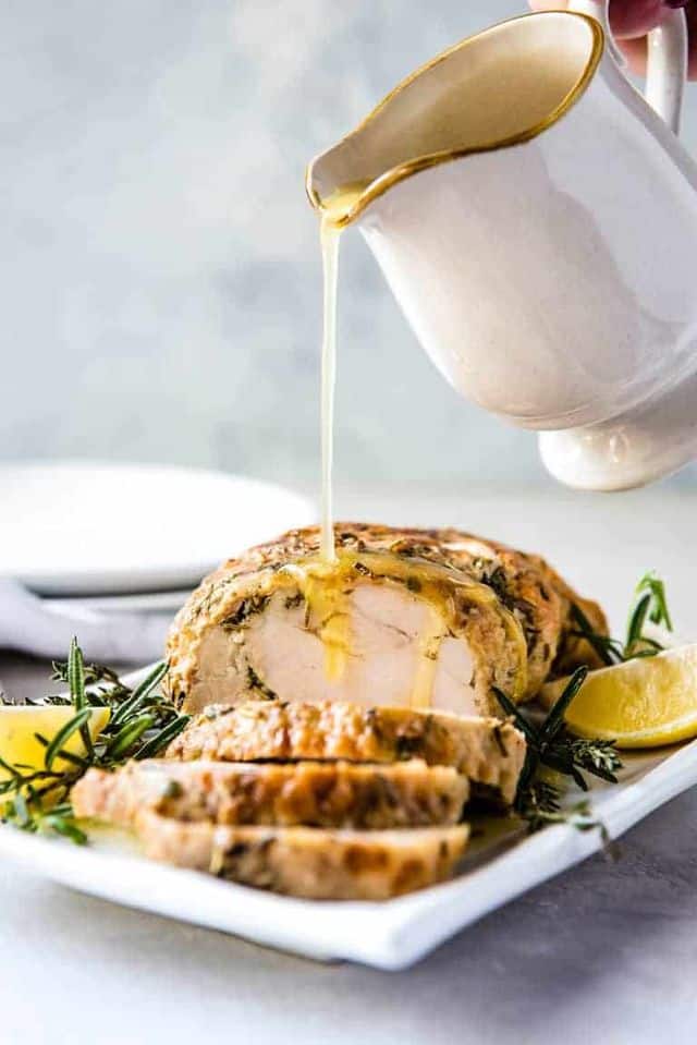 Instant Pot Turkey Breast from Recipes From a Pantry - With this recipe for Instant Pot Turkey Breast with Garlic Butter Gravy you can make moist and juicy turkey and gravy in less than an hour! So easy and so delicious, you will not only want to make this for Thanksgiving but all year long as well.ย
