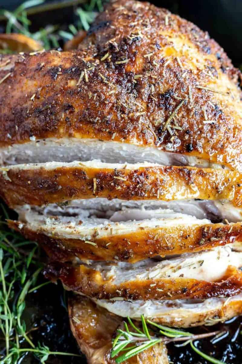 Oven-Roasted Turkey Breast from Wonky Wonderful - This Oven Roasted Turkey Breast Recipe with butter, dried herbs, garlic powder and onion powder is perfect for those small holiday menus. If youโre hosting a small Christmas or Thanksgiving Dinner, this butter and herb turkey breast will be perfect!ย