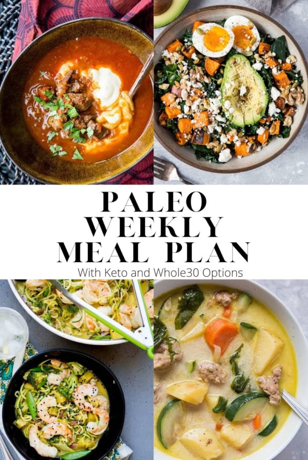 Paleo Weekly Meal Plan - six meals and one dessert plus a printable grocery list!