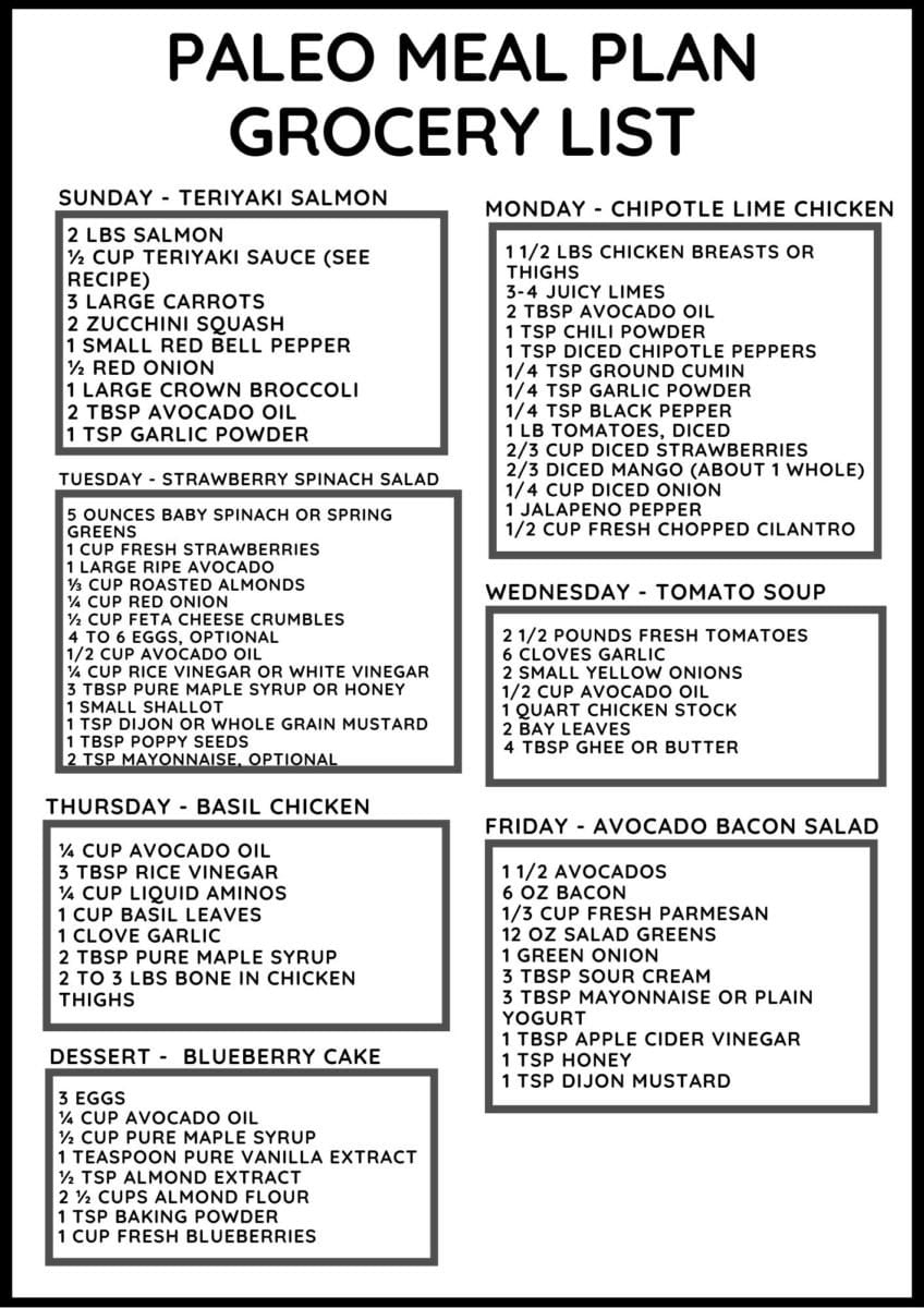 Weekly Meal Plan Grocery List - Week 14