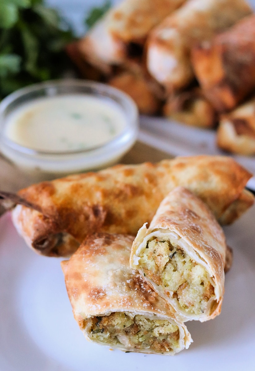 Turkey Stuffing Eggrolls from Persnickety Platesย - Turkey and Stuffing Air Fryer Egg Rolls are the perfect way to use up Thanksgiving leftovers, but they also make an easy and unique weeknight meal!