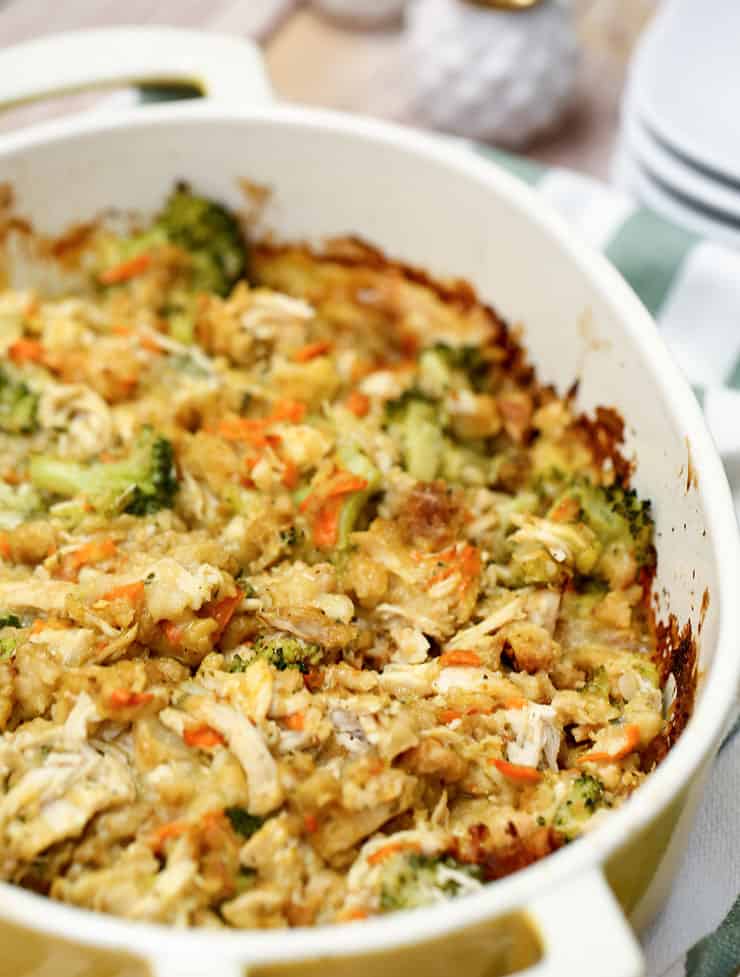 This Chicken Stuffing Bake recipe is a hassle-free 45 minute meal. With chicken, stuffing, broccoli and a few other simple ingredients โ itโs so comforting.