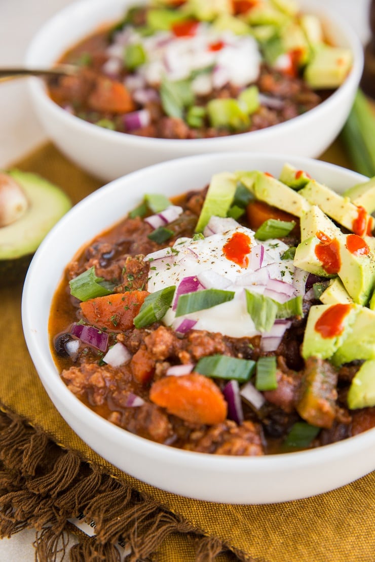 Slow Cooker Turkey Chili with Black Beans - an easy crock pot dinner recipe that is high protein, low-fat and marvelously delicious!