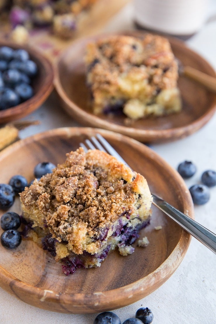 Dairy-Free Sugar-Free Blueberry Coffee Cake made grain-free, moist and delicious