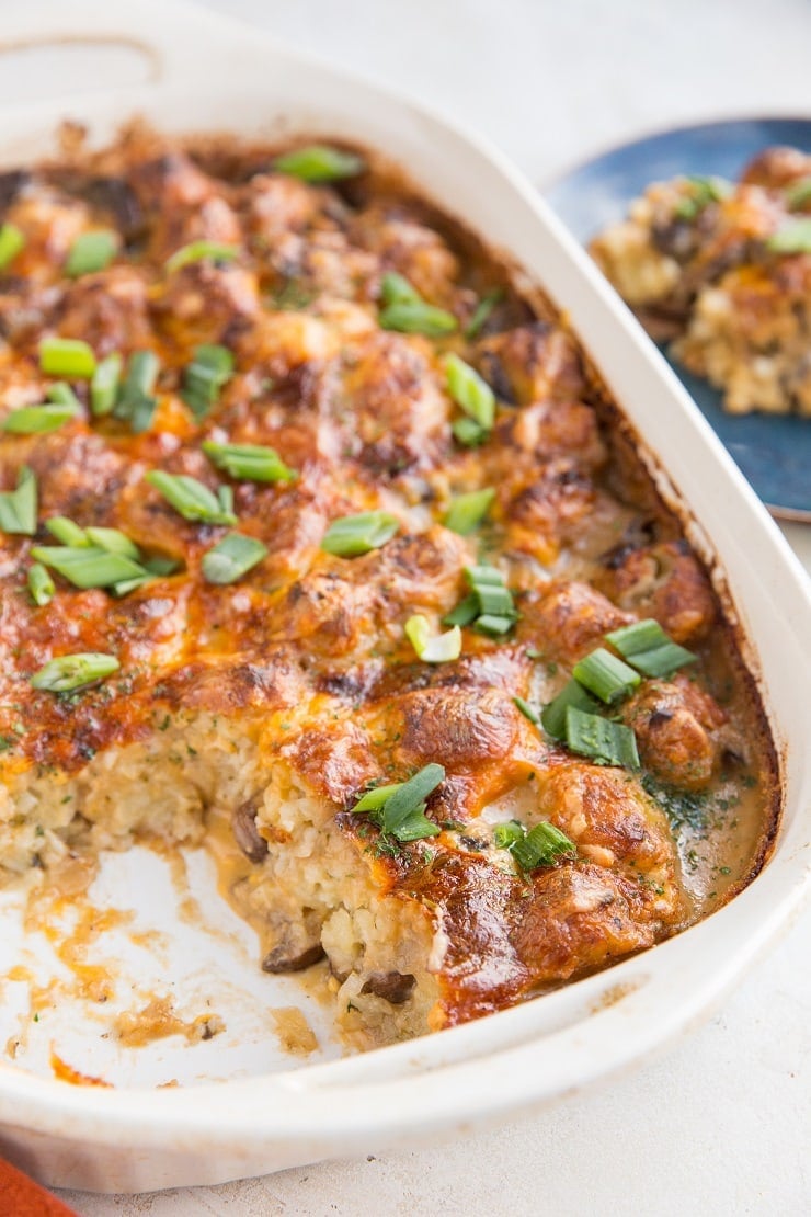Vegan Tater Tot Casserole - an amazing mixture of tater tots with dairy-free creamy mushroom sauce and vegan cheese for a wildly flavorful dish