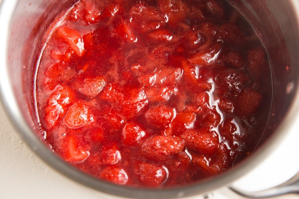 Strawberry jam filling in a saucepan