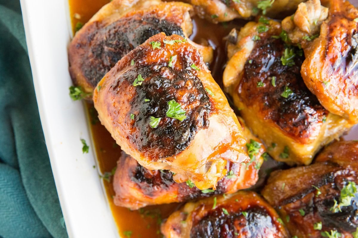 Healthy Baked Teriyaki Chicken in a large casserole dish, fresh out of the oven and ready to serve.