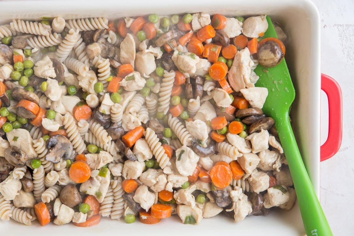 Combine the noodles and the soup in the casserole dish
