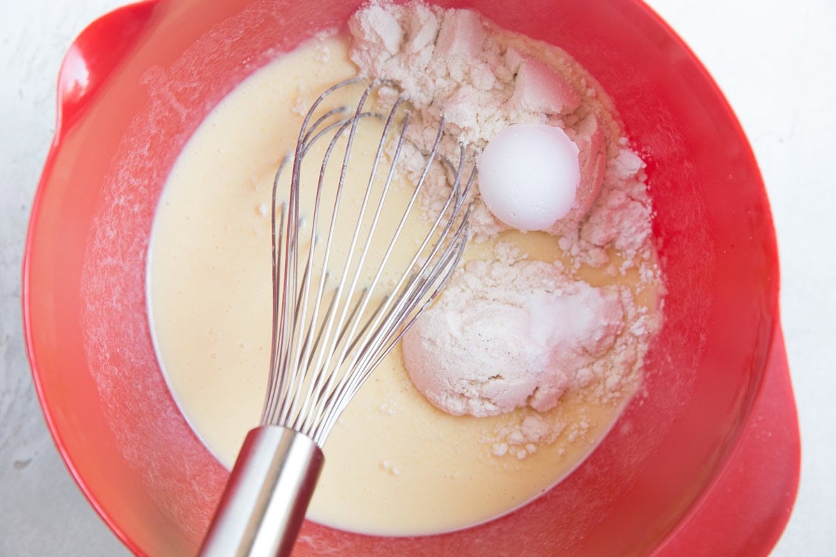 Add the dry ingredients to the wet ingredients for low-carb pancakes
