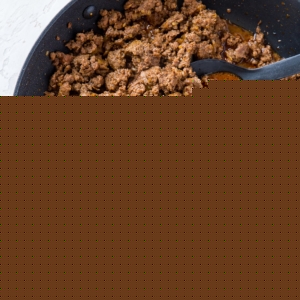 Skillet full of taco meat from homemade taco seasoning, ready to be used in tacos.