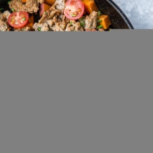 top down photo ground turkey sweet potato skillet
