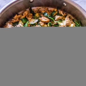 ground turkey skillet with zucchini, spinach, and ginger