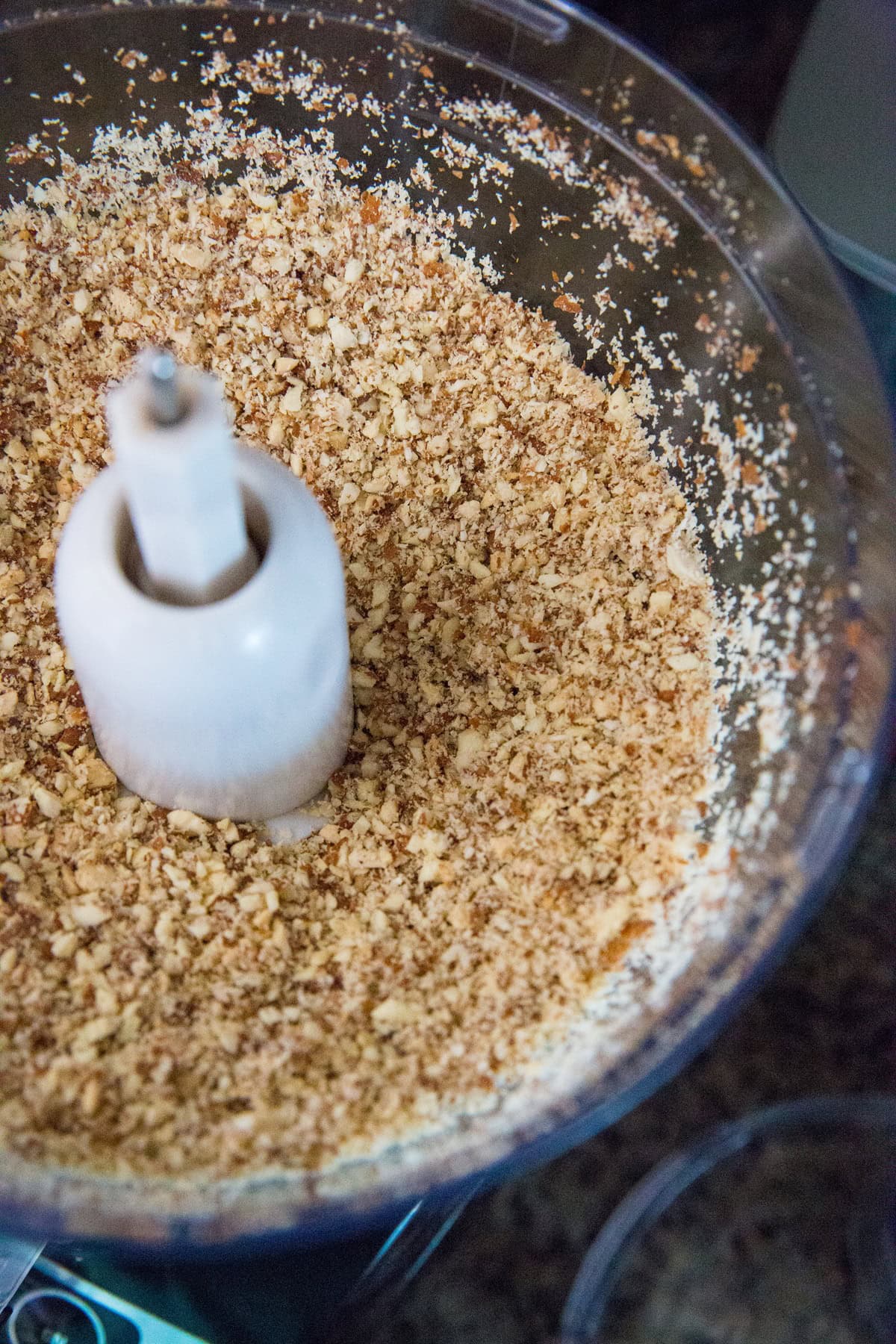 Ground almonds in a food processor.