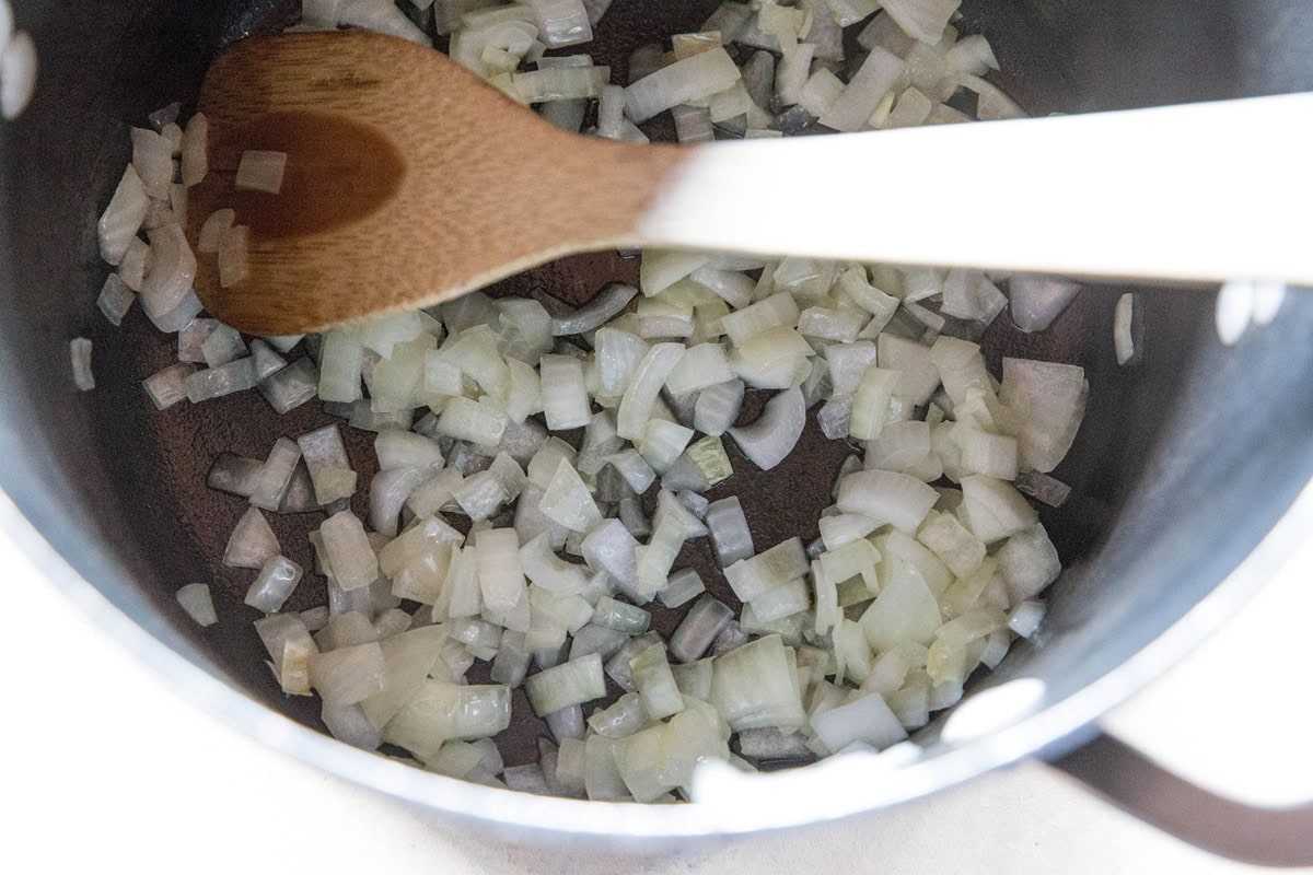Sautéed onion in a large pot.