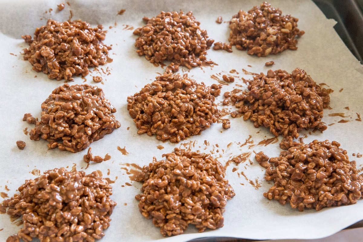 no bake peanut butter cookies on a baking sheet, ready to go into the freezer.