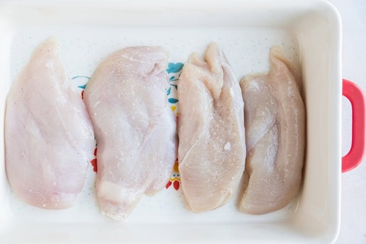 Sprinkle chicken with sea salt and place in a casserole dish