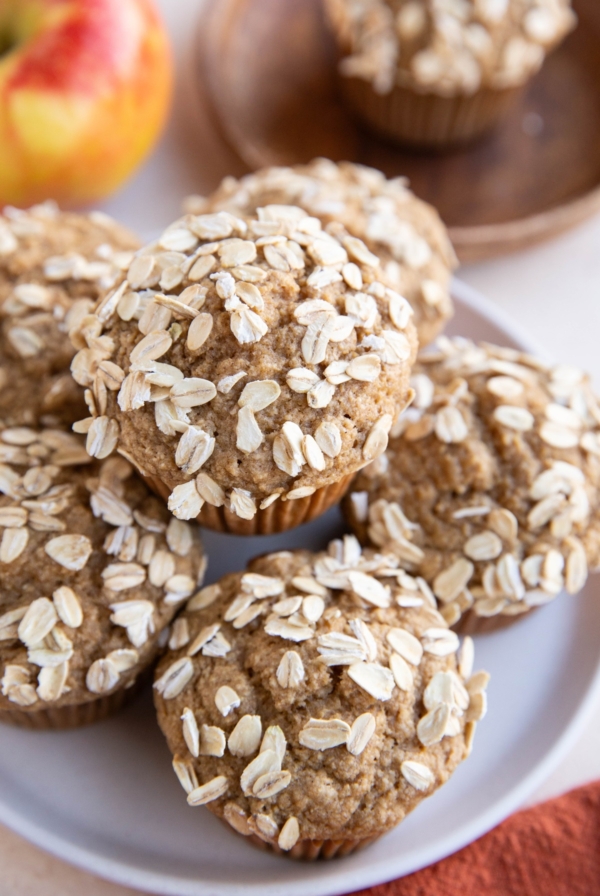 Muffins on a plate, ready to eat.