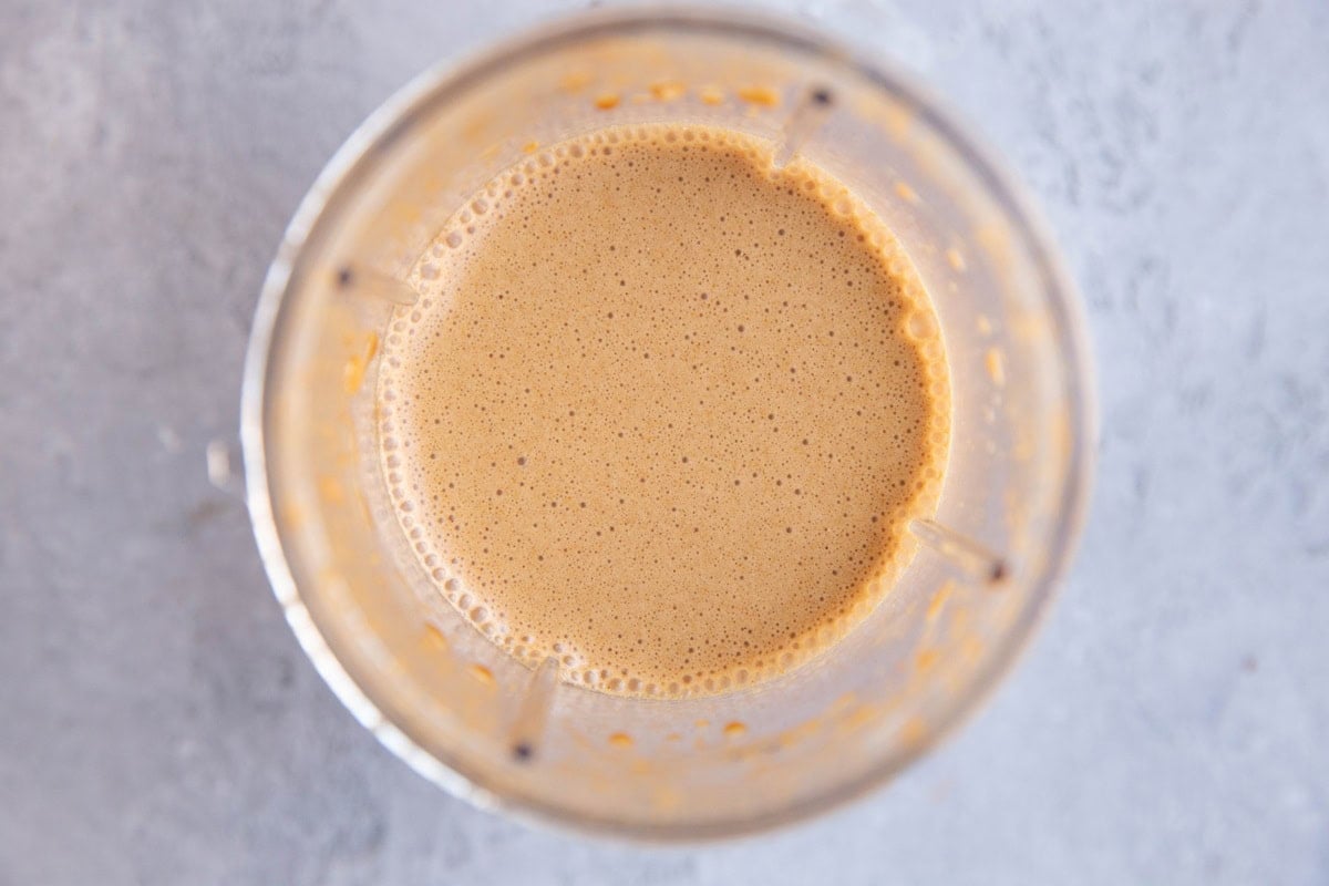 Sauce ingredients in a small blender, ready to use.